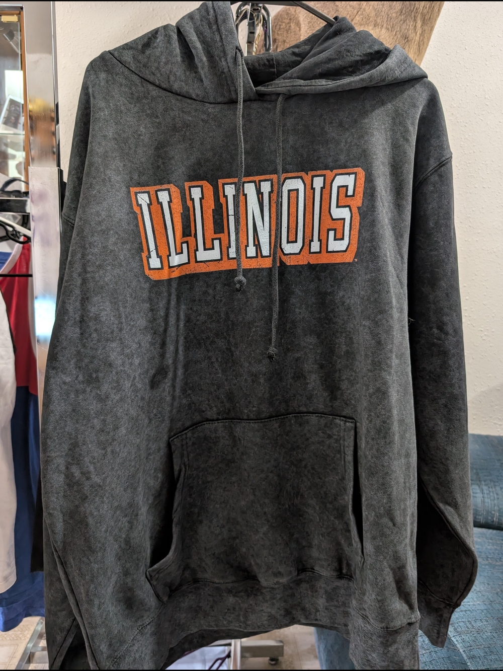 Blue 84 Illinois Hooded Sweatshirt in Charcoal with Orange Lettering